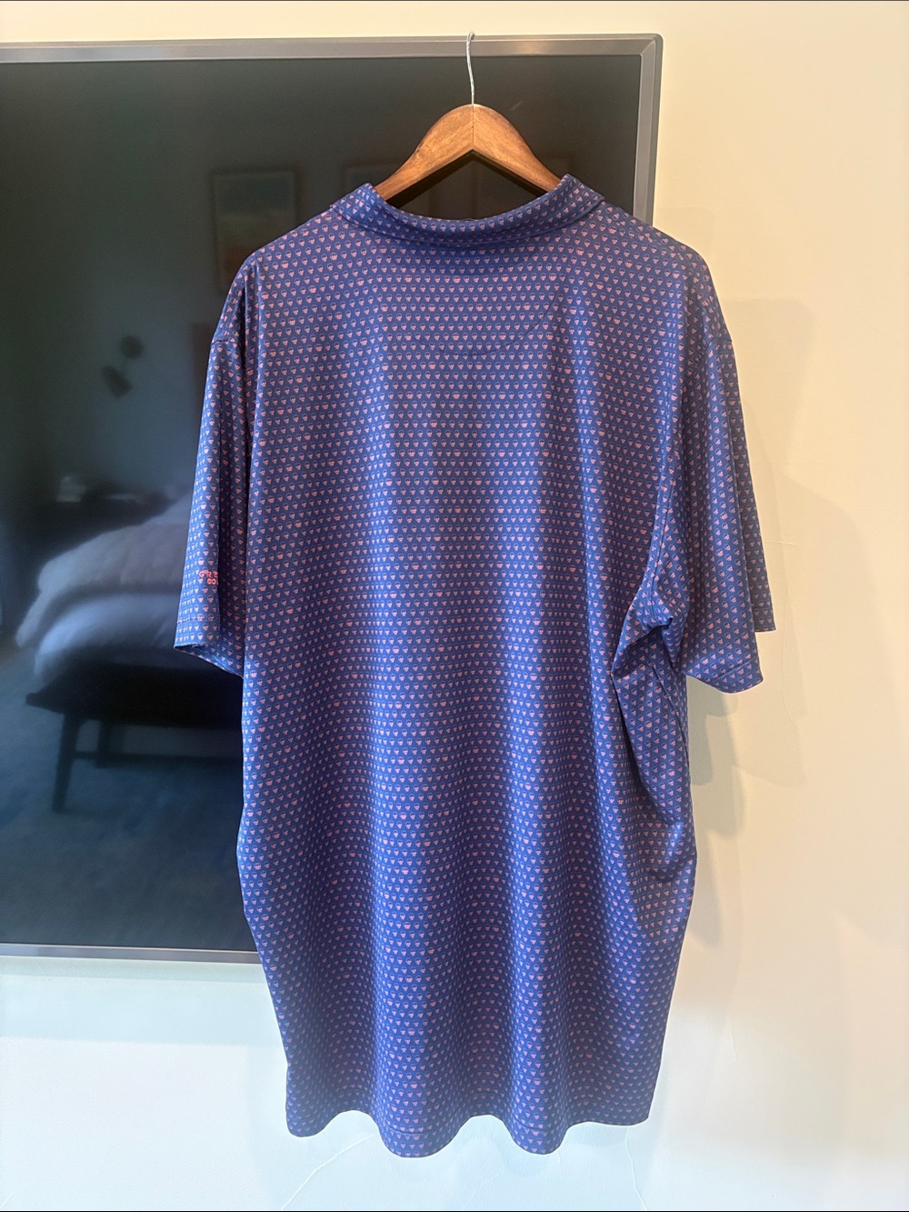 Men's Navy Patterned Polo Shirt - Blue & Pink - Picture 2 of 4